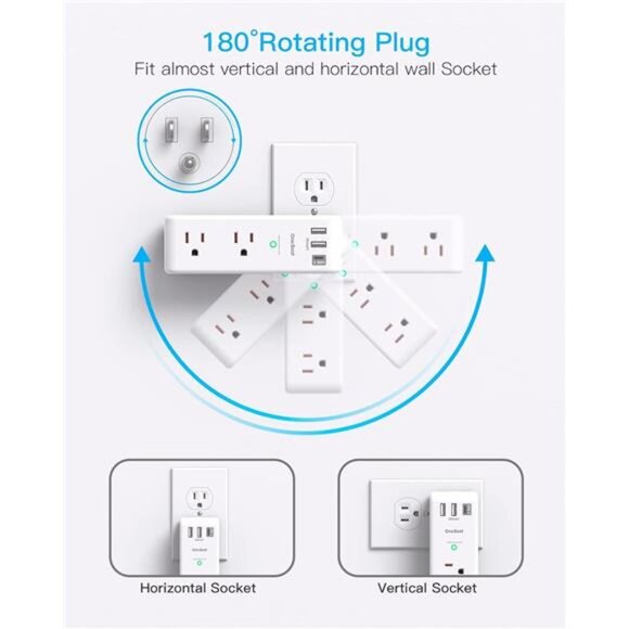 Surge Protector Outlet Extender - with Rotating Plug, 6 AC Multi Plug Outlet - Picture 2 of 7